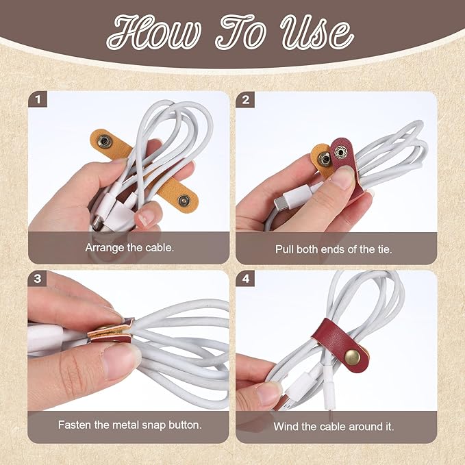 20 PCS PU Leather Cord Organizer, Multicolor Leather Cable Ties Portable Snap Cable Strap Charging Cables Cords Organizer Reusable Cord Keepers Multipurpose Winder for Men Women (5 Colors)