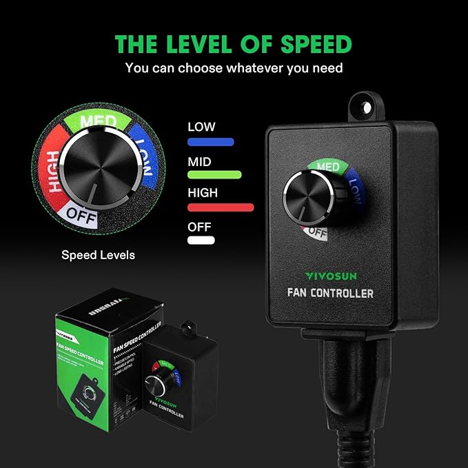 VIVOSUN Variable Speed Controller Cordless Vent Blower Speed Adjuster for Inline Duct Exhaust Fan