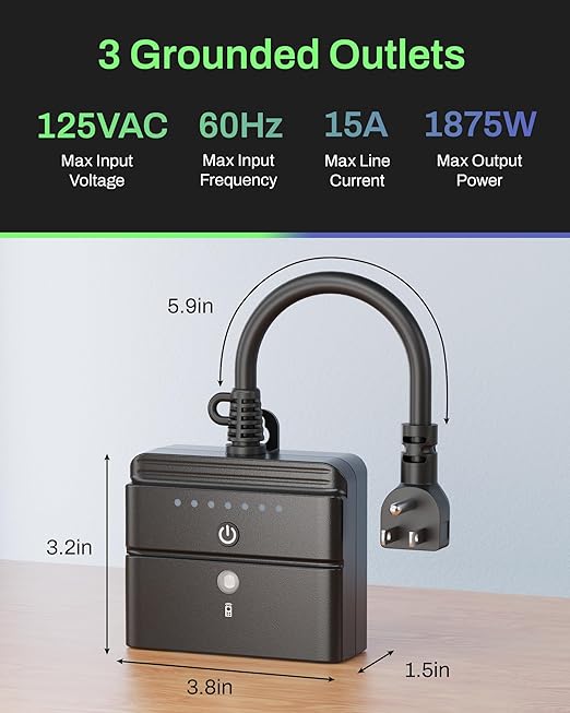 BN-LINK Outdoor Light Timer, Waterproof Plug-in Dusk-to-Dawn Controller with 3 Grounded Outlets for Christmas & Halloween String Lights, 15A 1/2HP, ETL Listed, 100 ft RF Range, Remote Included