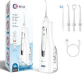R REVA Cordless Oral Irrigator - 4 Modes Water Flosser for Teeth Cleaning, 300ML Reservoir, 360° Nozzle, IPX7 Waterproof, 2000mAh Rechargeable Battery, 4 Jet Tips, Smart Memory Function (M149 - White)