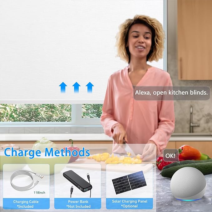 COOLWINDS Motorized Blinds with Remote Cordless Automatic Motorized Shades Custom Blinds for Windows Smart Curtains Compatible with Alexa Google Home(Blackout Jacquard White,W41 x H72in)