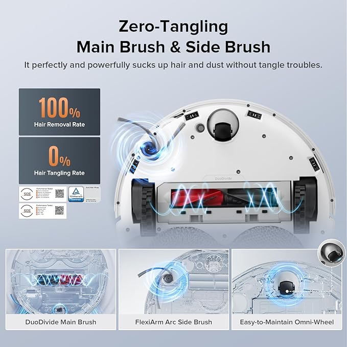 Roborock Qrevo Edge S5A Robot Vacuum and Mop, 18,500Pa, Zero-Tangling, DuoDivide Main Brush, FlexiArm Side Brush, Hot Water Mop Washing & Self-Cleaning, Warm Air Drying, Self-Emptying, White