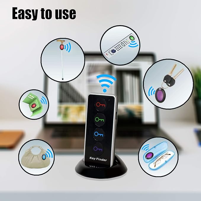 Key Finder with 100dB Loud Sound & 4 Receivers - Remote Finder Locator for Keys, Wallet, TV Remote, Pets, 131ft Range, No Phone or App Needed, Waterproof Anti-Loss Tracking Device