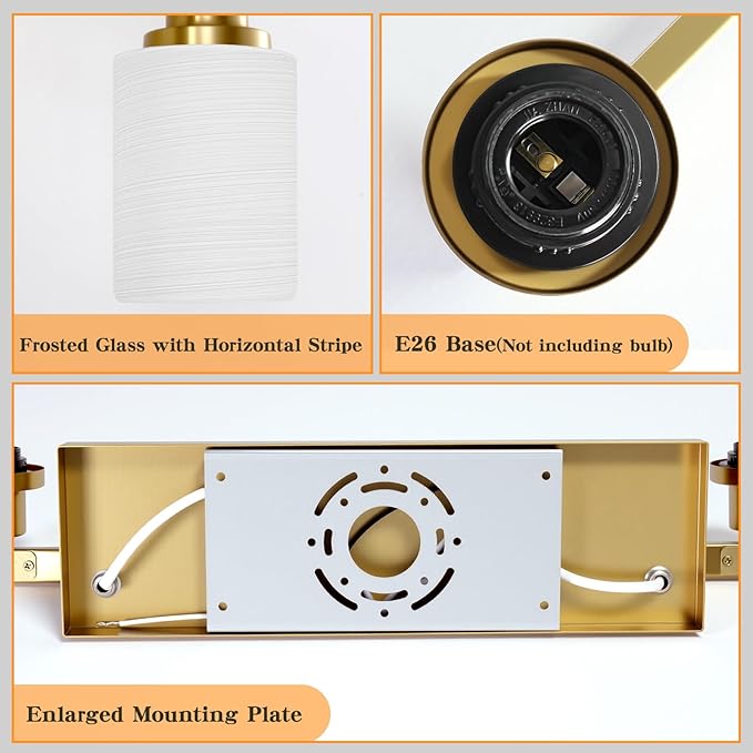 DIKAIDA Gold Bathroom Vanity Light,10-Light Brushed Gold Bathroom Light Fixtures with White Frosted Glass,64.5in Wall Lamp Sconces for Mirror Bedroom,Living Room Hallway,E26
