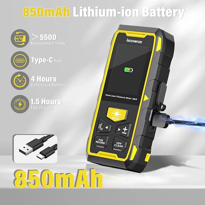 IKOVWUK Dual Laser Measuring Tool, 393FT/120M Bilateral Laser Distance Meter 6 Unit Switching, Rechargeable Digital Laser Measure with Backlit LCD Display, Angle Sensor, Multiple Measure Mode
