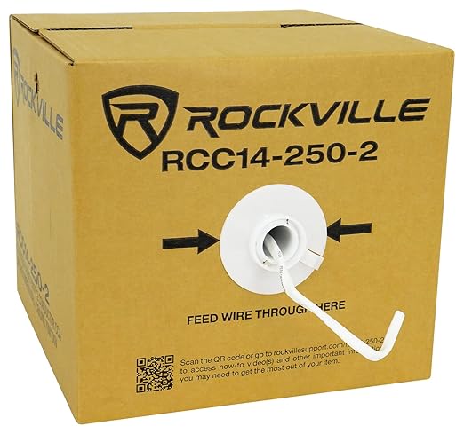 Rockville RCC14-250-2 14 AWG 250ft CCA Speaker Wire, CL2 Rated in-Wall/Ceiling, 2-Conductor, 70V Compatible, Flexible PVC Jacket, for Home Theater and Commercial Audio