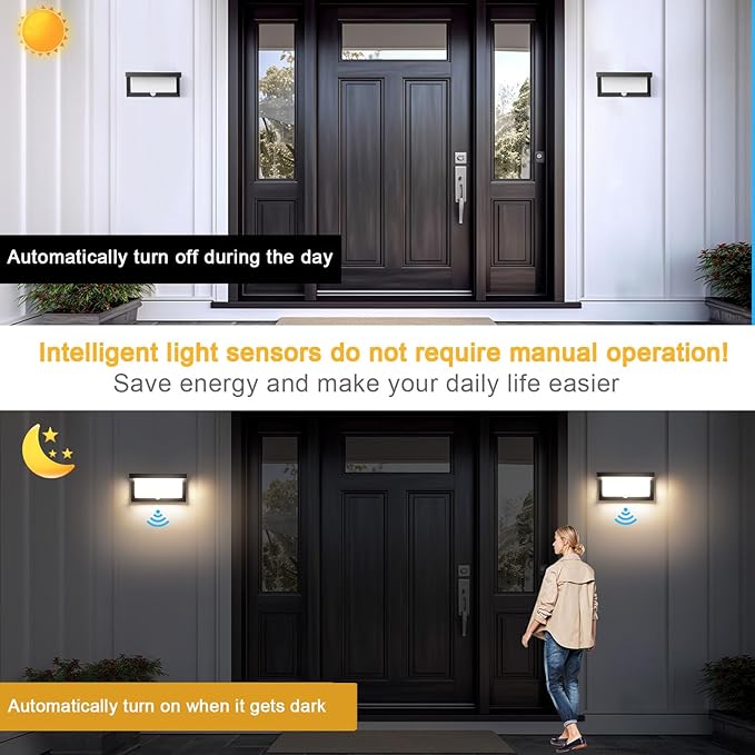 Sorfia 18W Motion Sensor Outdoor Lights Wired, IP65 Aluminum LED Outdoor Motion Sensor Light Indoor,Motion Lights for Outside Dusk to Dawn Outside Lighting Fixtures LED Porch Light Wall Mount 110V