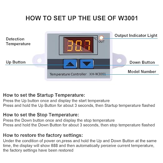 XH-W3001 Digital LED Temperature Controller Module Digital Thermostat Switch with Waterproof Probe Programmable Heating Cooling Electronic Thermostat Range from -50℃ to 110℃ (12V 10A 120W) (4 Pieces)
