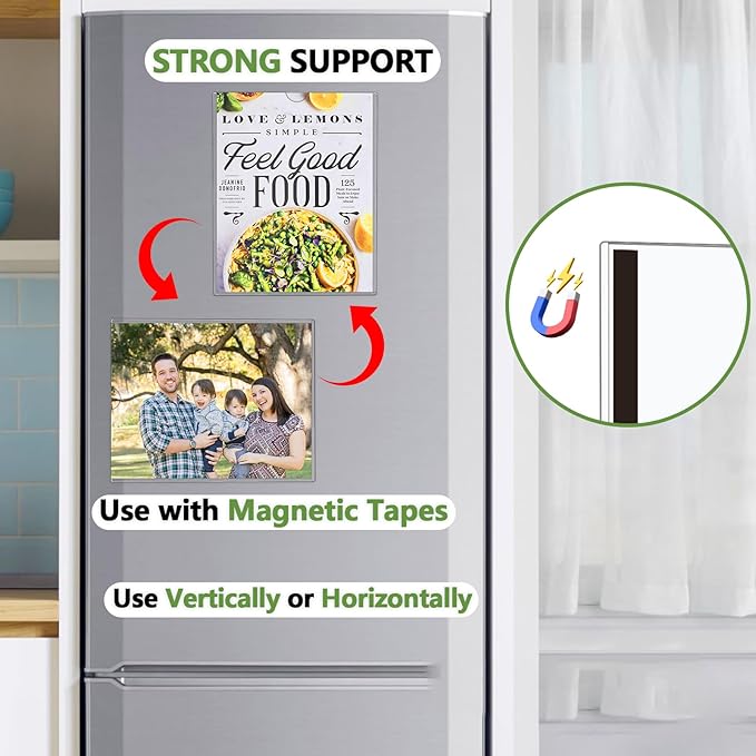 Mutualsign 5pcs Wall Sign Holder 8.5"x11" Magnetic Sign Holder, Rigid Print Protectors with Magnet Strips and Adhesive Strips, Wall Mount Plastic Paper Holder for Office Store Home Window Display (Clear)