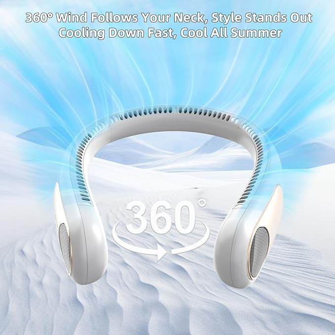 Portable Neck Fan,Personal Wearable Bladeless Fan,LED Display,4-Speeds,6000mAh USB Rechargeable,360° Strong Cooling Wind,Hands Free,White Elephant Gift,Christmas Gifts for Men Women Dad Mom (White)