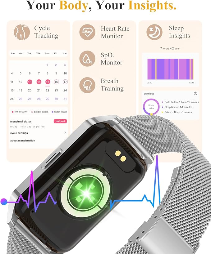 Fitness Tracker Watch for Women Men, Step Counter Compatible with iPhone Android, IP68 Waterproof Activity Tracker with Sleep Monitor, 110+ Sports Pedometer (Minimalist, Cold Steel Silver, 1.57)