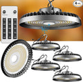 Smart 300W LED High Bay Light 45000LM 5000K UFO High Bay Lighting Motion Activated High Bay LED Lights AC100-277V Plug UFO Lights (Remote Included)- 4Pack