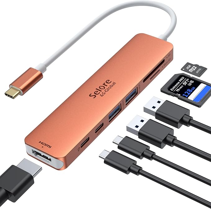 USB C Hub HDMI Adapter for MacBook Pro/Air, 7 in 1 USBC Dongle with HDMI, SD/TF Card Reader, USB C Data Port,100W PD, and 2 USB 3.0 Compatible for MacBook Pro/Air, Dell XPS, Lenovo Thinkpad.