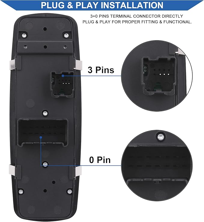 Obaee Window Switch Power Control Button Front Left Driver Side Compatible with 2010-2011 Dodge Grand Caravan/Chrysler Town & Country, Replacement OEM 04602535AI, Double Autos 3+0 Pinss