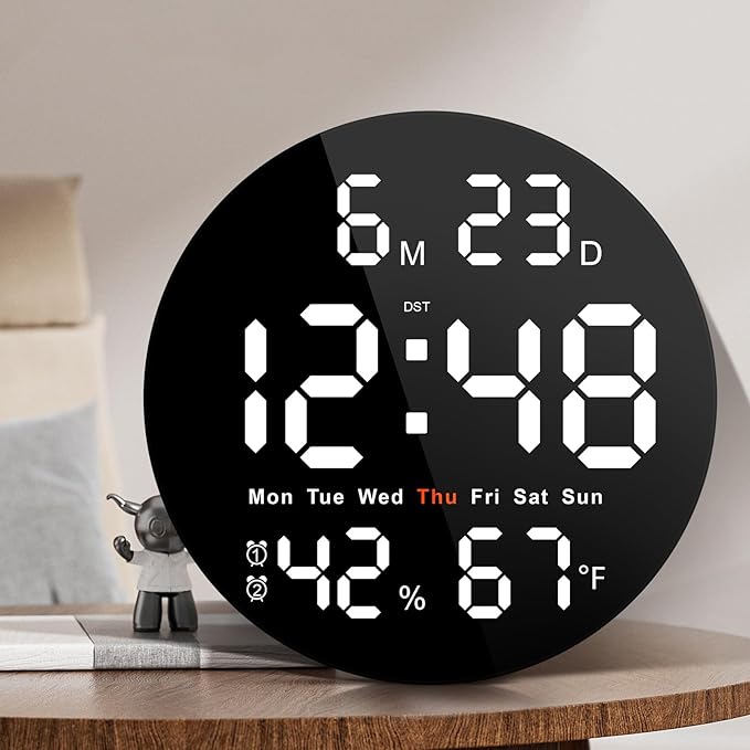 Brauthon Large Digital Clock for Classroom, Digital Classroom Clocks for Teachers, 10" Round LED Clock with Large Display，Date, Countdown Timer, Remote Control, Temperature, Electric (White)