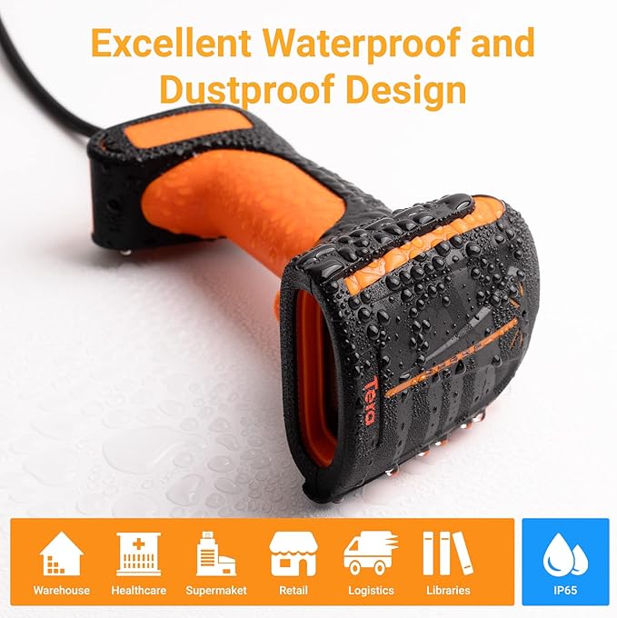 Tera Pro Extreme Performance Industrial Grade 1D 2D QR Barcode Scanner Wired with Stand Heavy Duty Drop Resistant Dustproof Hands Free Plug and Play for Warehouse Home Library Windows Mac Model 8100Y