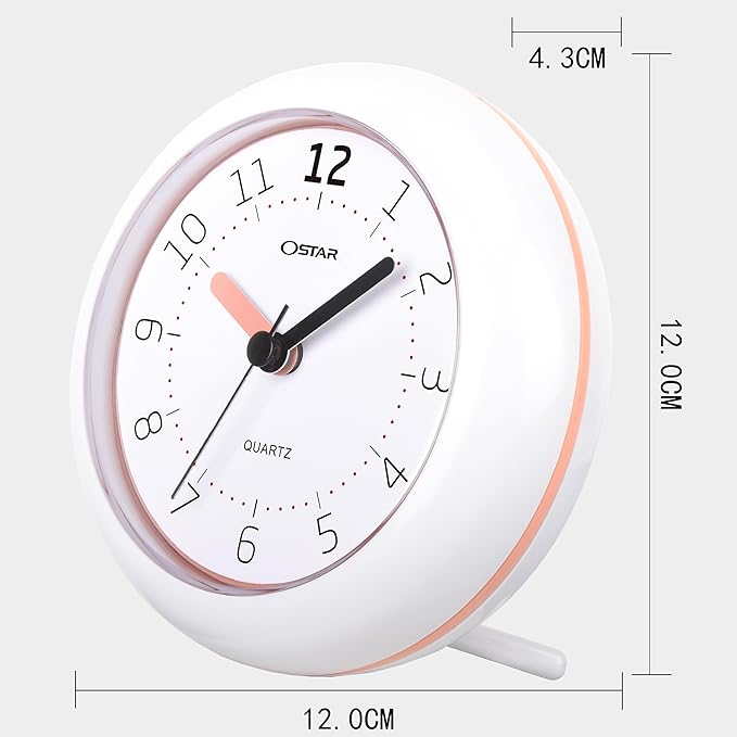 OSTAR Waterproof Bathroom Shower Clock, Analog Quartz Clock Hanging Stand Dual Purpose, One AA Battery Operated 4.72 inch Round Size