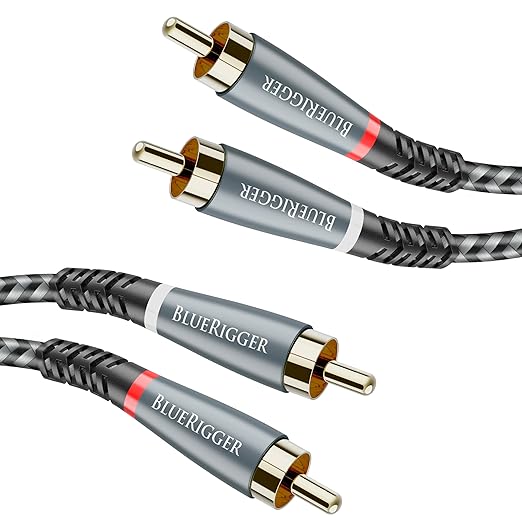 BlueRigger RCA Cable, 6FT (2RCA Male to 2RCA Stereo Audio Cable, Braided, Gold Plated, Subwoofer)- Compatible with Home Theater, Amplifier, Hi-Fi System, HDTV, Car Audio, Turntable, Receiver, Speaker