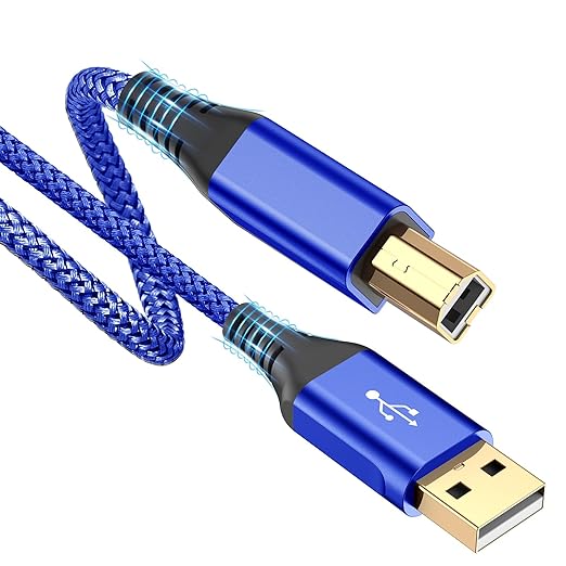 sweguard Printer Cable 10ft 2-Pack, USB Printer Cord USB 2.0 Type A Male to B Male Cable Scanner Cord High Speed Compatible with HP,Canon,Dell,Epson,Brother,Lexmark,Xerox,Samsung and Piano,DAC-Blue