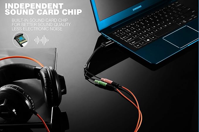 DuKabel USB to 3.5mm Jack TRS AUX Adapter for Built-in USB Sound Card with Separate Plug TRS 3 Pole Microphones [Metal Housing & Durable Braided / 9.8inch]