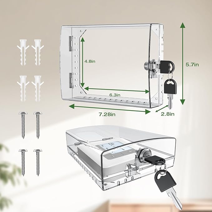 AUURIO 3 PCS Upgraded Thermostat Lock Box with Key, Large Space Thermostat Cover Seamless Anastomosis, Clear Decorative AC Lock Box Cover on Wall Fits Thermostats 4.8" H x 6" W or Smaller
