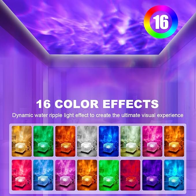 ACENZ Ocean Wave Projector Light,16 Colors Ocean Lamp Water Ripple Cube Night Light with Remote for Bedrooms,Games, Birthdays,Festivals (Ocean Lamp)