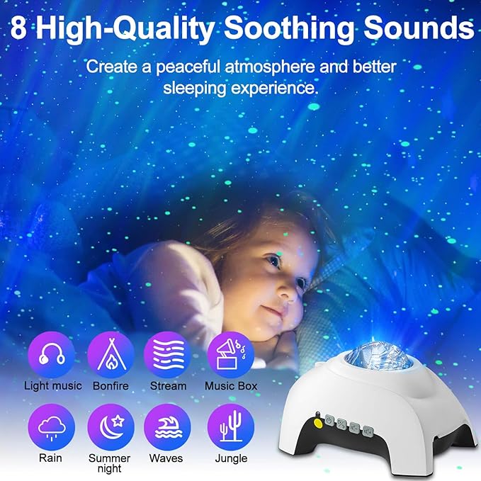 CIMELR Aurora Star Projector with Bluetooth Speaker & White Noise – Northern Lights Galaxy Night Light for Bedroom, Remote Control Ceiling Projector for Kids & Adults, Home Theater Decor (White)