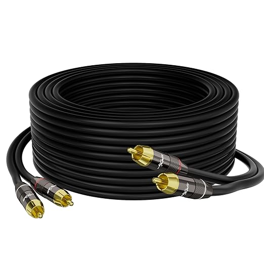 RCA Cable 100 FT, 2RCA to 2RCA Stereo Audio Cable, 【Zinc Alloy Shells, Oxygen-Free Copper, Gold-Plated Plugs】2 RCA Audio Adapter Cord, for Home Theater, HDTV, Amplifier, Hi-Fi System, Car, Speaker