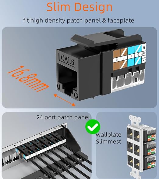 Rapink RJ45 Keystone Jack Cat6 10G Support, Keystone Jacks UTP 10 Pack for Wall Plate and Patch Panel, Rj45 Keystone 90 Degree Black Color for Cat6, Cat5e, Cat5 Cabling