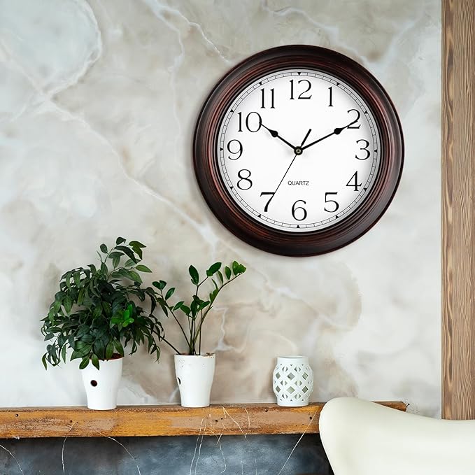 KECYET 14 Inch Wall Clocks Battery Operated Silent Non-Ticking Wall Clock Vintage Retro Rustic Style Decorative for Living Room Kitchen Farmhouse (Bronze)