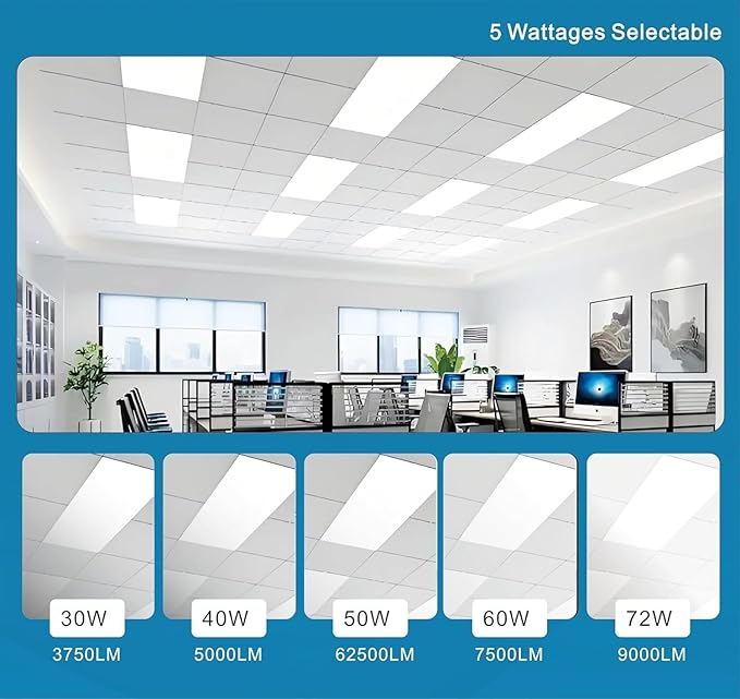 2x4 FT LED Light Flat Panel, 40/50/60W, Color Temperature Selectable 3K | 4K | 5K, Dimmable Recessed Drop Ceiling Lights, 5000/6250/7500 Lumens, Lay in Fixture for Office, 120-277V, UL DLC(6 Pack)
