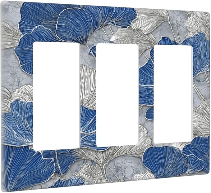 Bvtewkhz Abstract Blue Marble Plant Leaves 3 Gang Triple Rocker Decorative Light Switch Covers Electrical Faceplate Switch Plates for Bathroom Kitchen Home