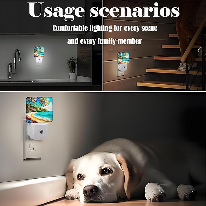 FSHVQKD Seaside Town Night Light,Plug Into Wall Decor for Stairway,Hallway,Kitchen,Dusk to Dawn Sensor Nightlights for Boys/Girls/Women/Men Room Gifts