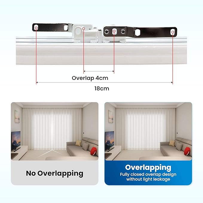 Osprey Smart Curtain Track, Single-Piece Motorized Rod, Adjustable Length, Quiet Heavy-Duty Motor, Remote & App Control, Compatible with Alexa & Google Assistant, Ceiling or Wall Mounted