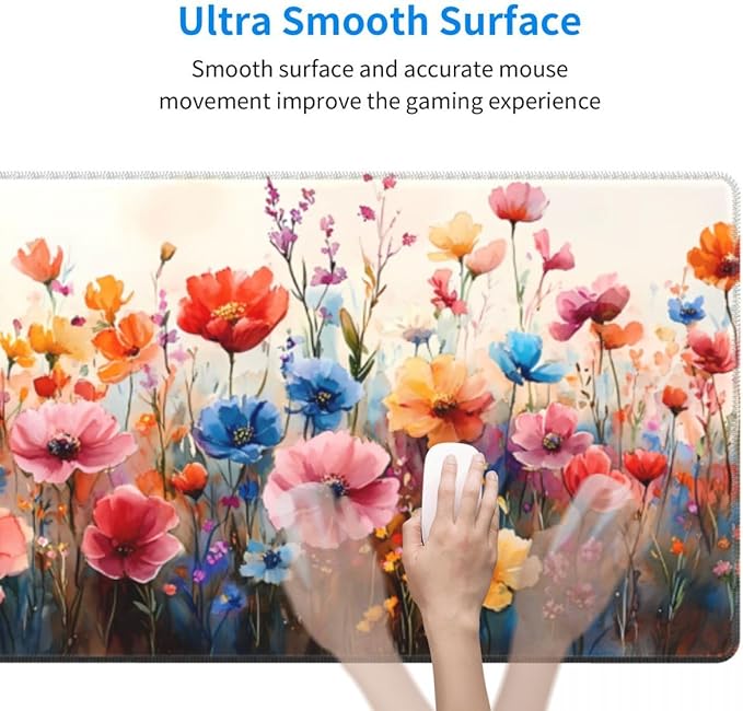 CANFLASHION Desk Pad,Office Desk Mat 31.5"×11.8" Large Gaming Mouse Pad,Durable Extended Computer Mouse Pad,Waterproof Thick Big Mouse Pads with Non-Slip Rubber Base Office Home Watercolor Wild Flower