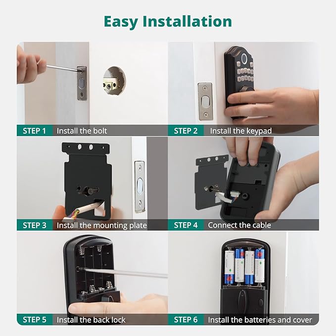 AkaGear DS10 Keyless Entry Door Lock with Handle - 2 Lever Handles, Fingerprint Door Lock, Keypad Deadbolt, 2 Keys, Code, Smart Locks for Front Door, Auto-Lock, Easy Installation - Satin Nickel
