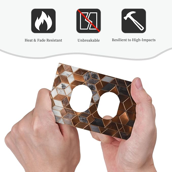 Bvtewkhz Brown Abstract Luxury Modern Geometric Cubic Marble Duplex Outlet Decorative Light Switch Covers Electrical Faceplate Switch Plates for Bathroom Kitchen Home