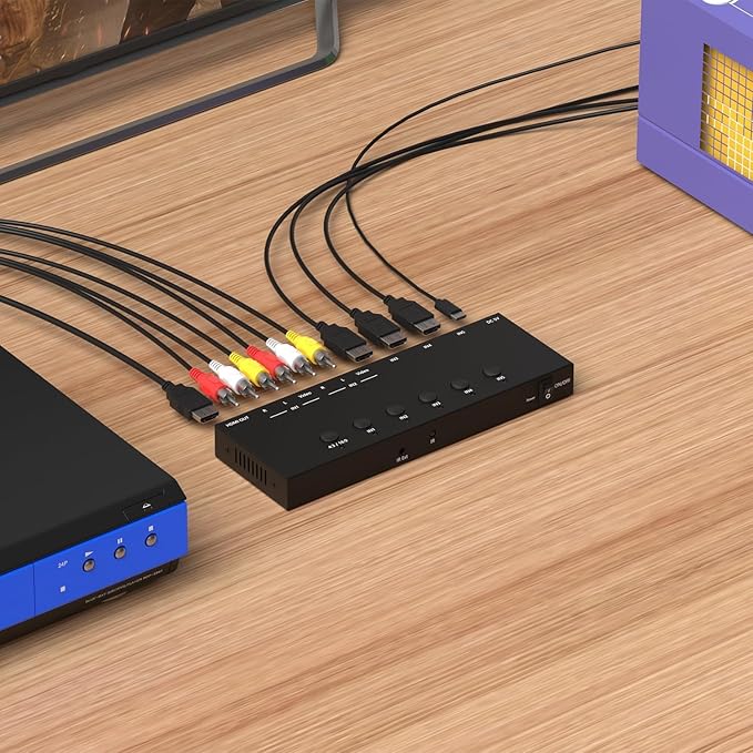 Azduou 2 AV Inputs + 3 HDMI 2.0 Inputs to HDMI Converter (5 in 1) with Upgrade New Version