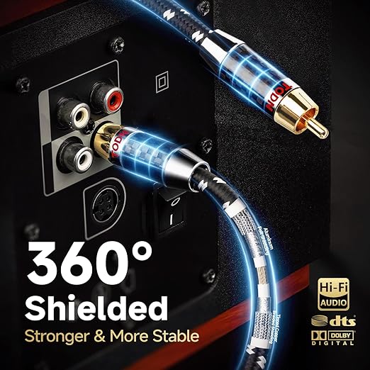 TODN Digital Coaxial Audio Cable 75-Ohm with OCC-Core 24K Gold-Plated RCA Connector for HiFi Audio Systems with Coaxial/Digital Out/SPDIF Interface (9.8ft/3m)