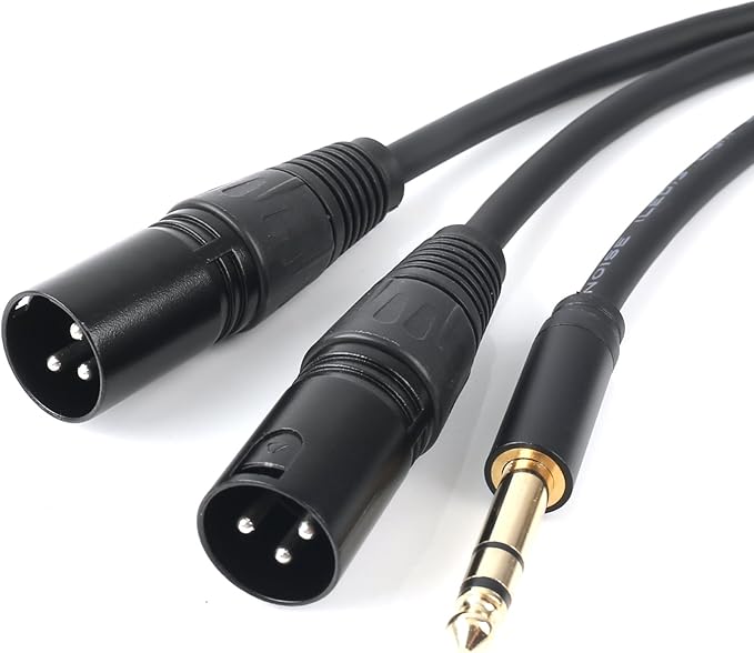 SiYear Profession 6.35mm (1/4inch) TRS Male Plug to 2 Dual XLR Male Microphone Stereo Unbalanced Audio Converter Adapter Y Splitte Cable Cord （5FT/1.5M