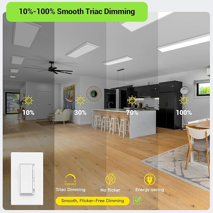 1x4 Led Flat Panel Light, 4-Pack Surface Mount Ceiling Light, 24W/30W/40W, 5200LM Smooth Triac Dimming(10-100%) 5CCT 3000K-6000K, LED Light Fixture for Kitchen Office Garage, White ETL Listed