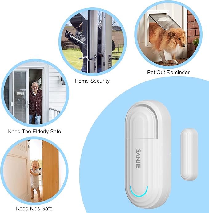 SanJie Window Alarm Sensors Door Alarms for Home Security Volume Ajustable 0-120 DB Pool Door Alarms for Kids Safety with 4 Modes Open Alarm/Close/Dingdong/Reminder Burglar Alert (5 Pack)