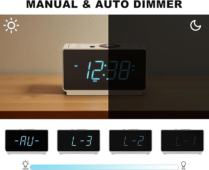 iTOMA Alarm Clock Radio with Bluetooth Speaker, FM Radio, Dual Alarm with Snooze, Large LED Display, Dimmer Control, USB Charging Output and Night Light CKS708