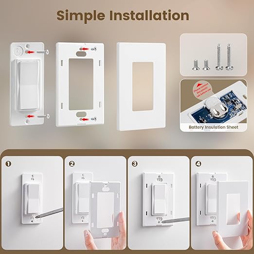 SURAIELEC Wireless Light Switch, Remote Control Outlet, Decorator Rocker Wall Switch, 15 AMP, 100ft RF Range, No Wiring No WiFi, Remote Outlet for Plug in Pendant Lamp, Christmas Holiday Decorations