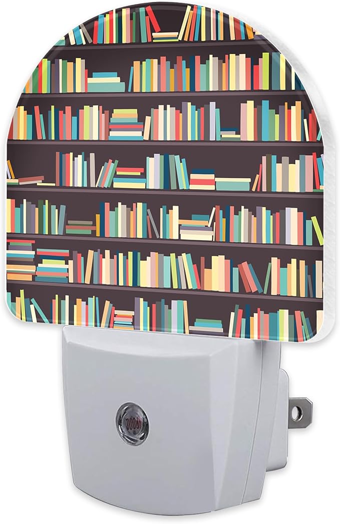 sndheke Books on Bookshelves Night Light, Colorful Books Dusk to Dawn Night Light Plug in,0.5w Energy Saving Sleep Friendly Nightlights for Kids Boys Girls Home Decor