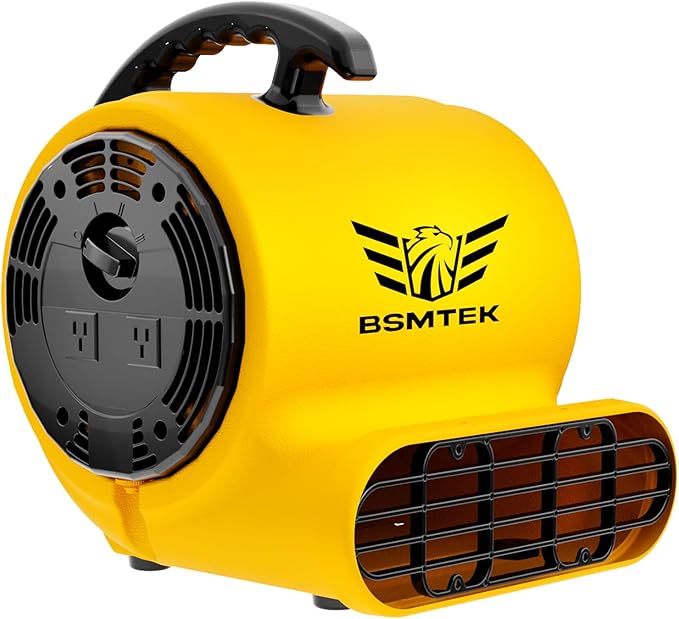 BSMTEK Air Mover Blower Fan, Industrial 1/2HP 2500CFM Monster Floor Blower Carpet Dryers - 3 Speeds, 4 Adjustable Angles, 15FT Long Cord, Stackable - 2026 Upgraded