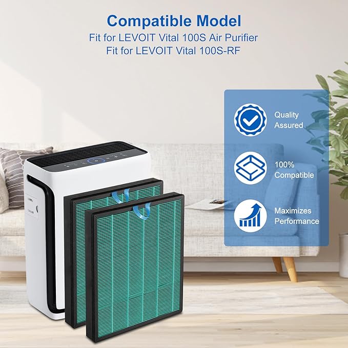 NXBHG Vital 100S Toxin Absorber Replacement Filter Compatible with Levoit Smart WiFi Vital 100S Air Puri-fier, 3-in-1 Filter and High-Efficiency Activated Carbon Filter, Vital 100S-RF, 2 Pack.