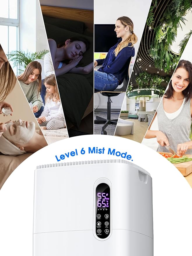 MONISEN 26L/5.7Gal Humidifier Large Room 3000 ft², Supersized Cool Mist, 38H Quiet Humidifiers for Bedroom, 2000mL/h Mist Output, Touch/Remote Control, Humidifiers for Home, Whole House, Plant, White