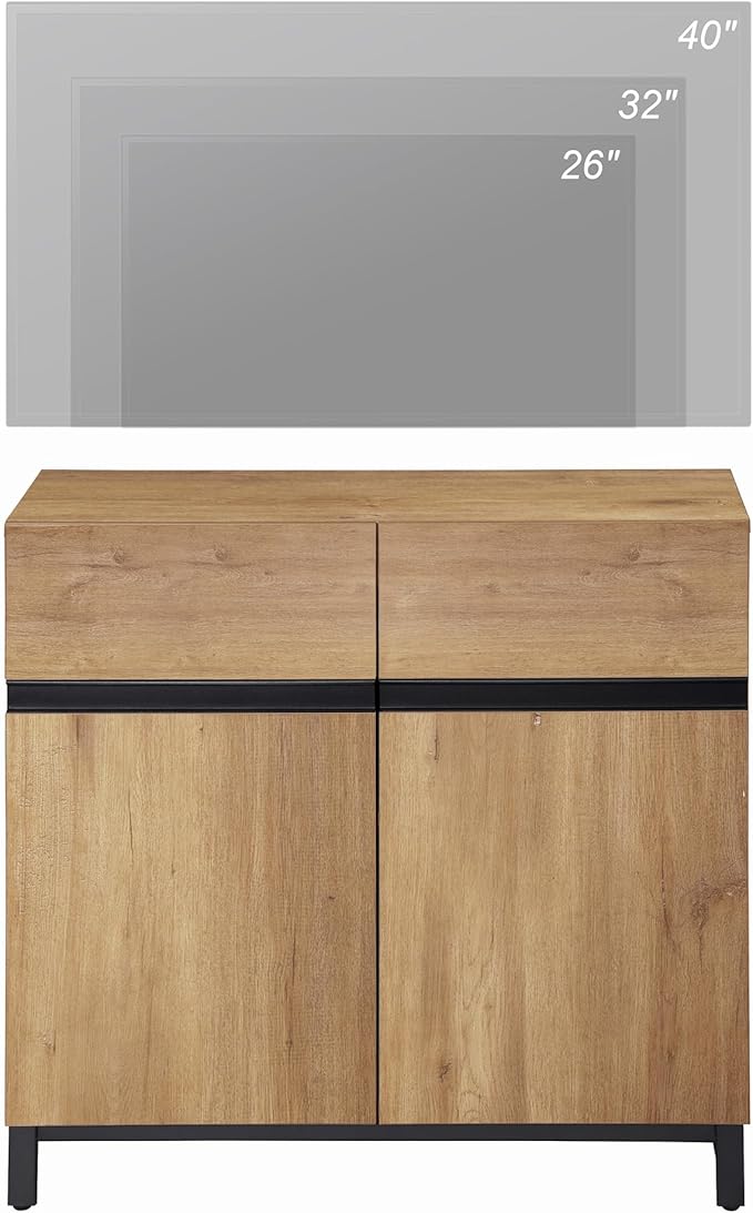 Wampat Modern TV Stand for 40 inch TVs, Entertainment Center Console with Adjustable Shelves and Metal Base for Living Room, Bedroom, Oak