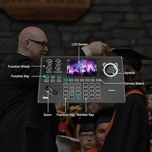 Tenveo NDI PTZ Camera Controller, 5'' LCD Screen Preview, 4D Joystick, PoE IP PTZ Controller Keyboard for Church Worship Live Streaming Broadcasts Events Video Production, NDI License Included